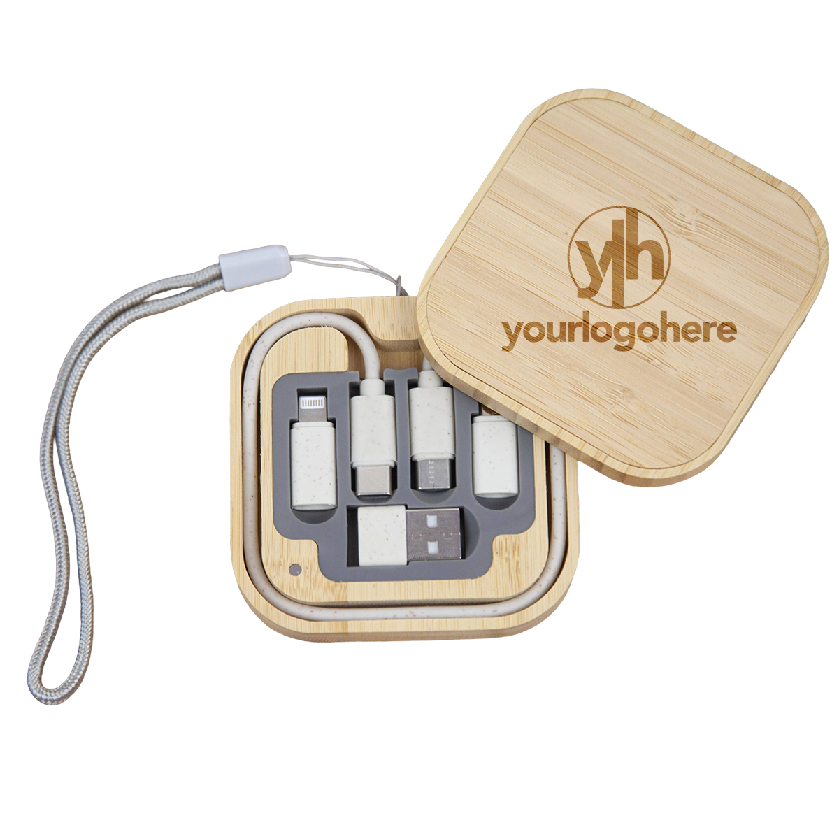 Bamboo Wireless Charging Cable Kit Square