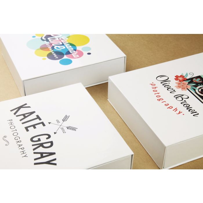 Large white prints box printed full colour with logos