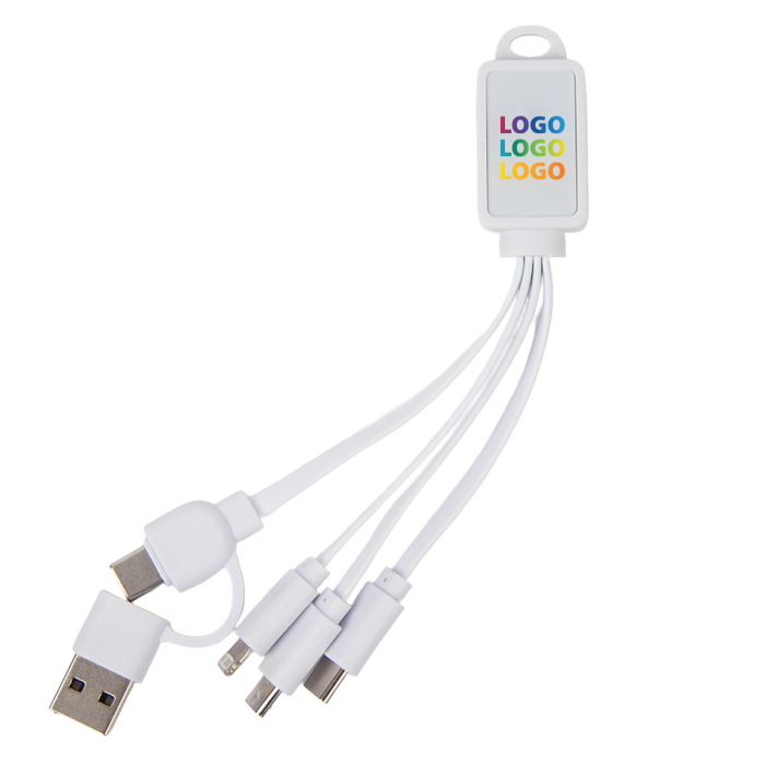 Promotional 5 in 1 Cable with logo branded on front