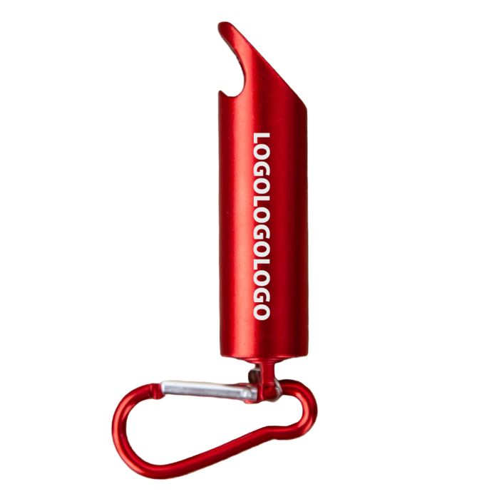 Recycled aluminium keyring with 3 LED torch and bottle opener