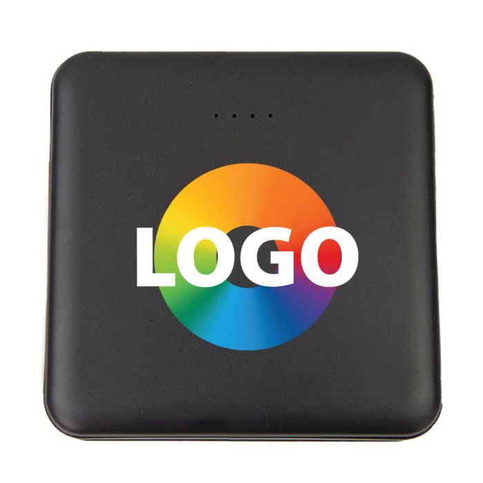 Compact black power bank with logo printed