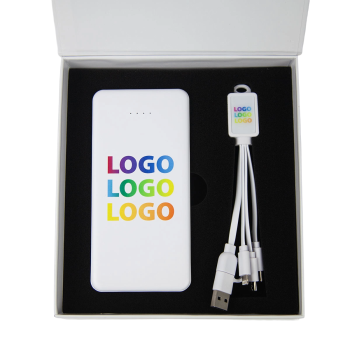 Promotional Corporate Gift Set with branded Power Bank and cable