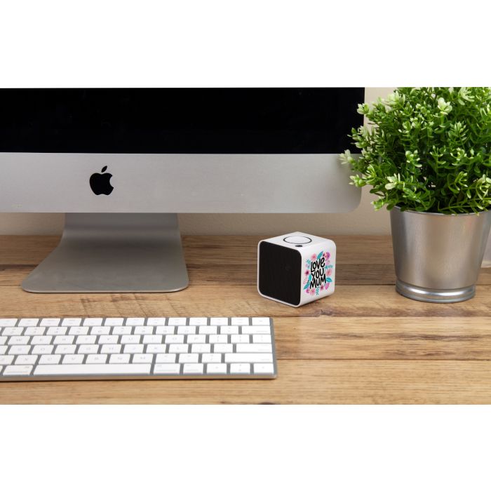 personalised cube speaker on desk