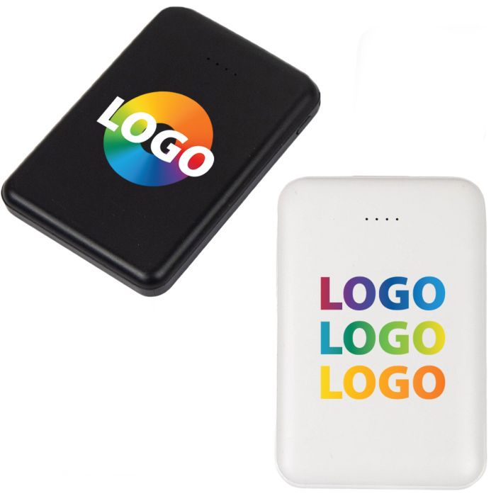 Mini 5000mAh Power Bank white and black models with branded logo