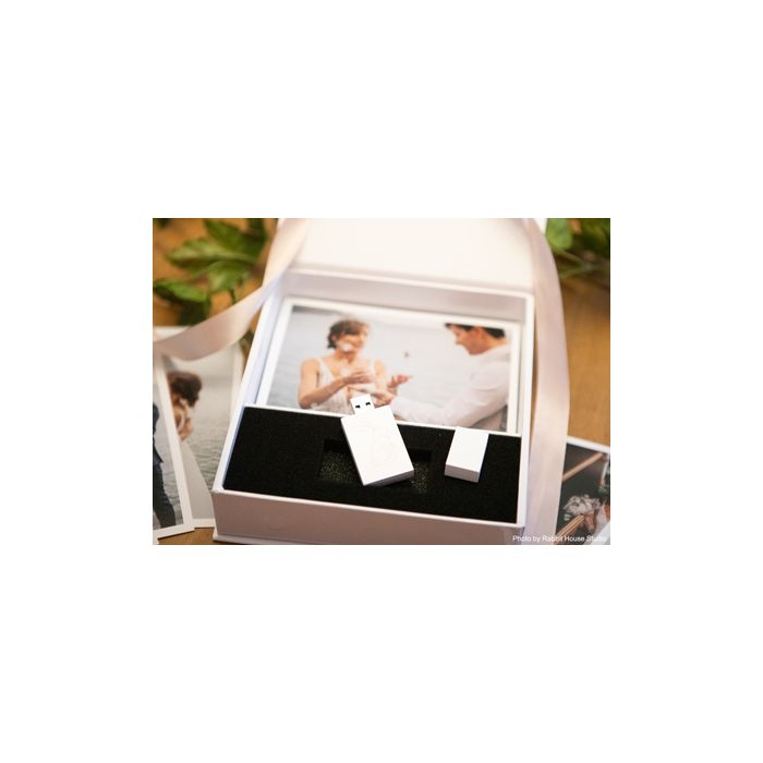 white woodland usb in photo flip box