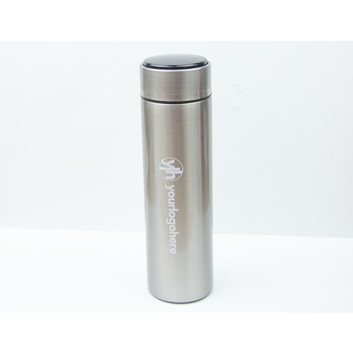 silver thermos bottle