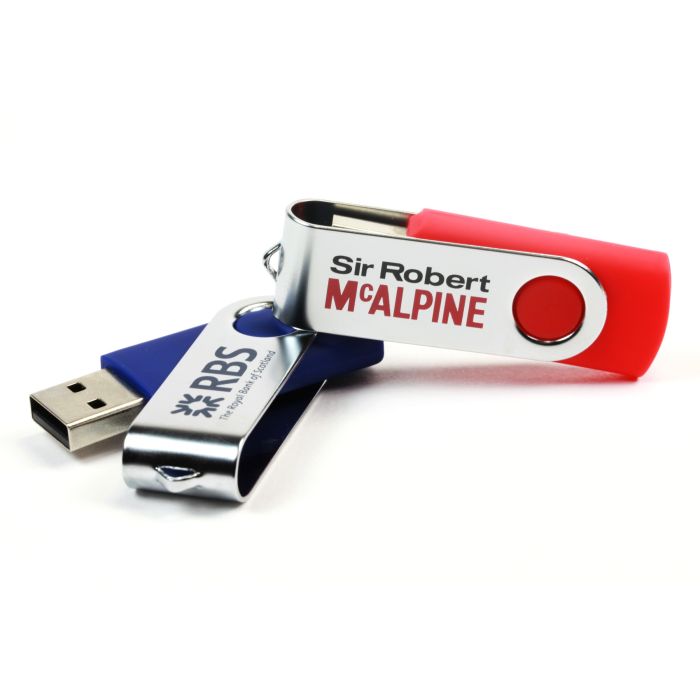 Red and blue logo branded USB sticks