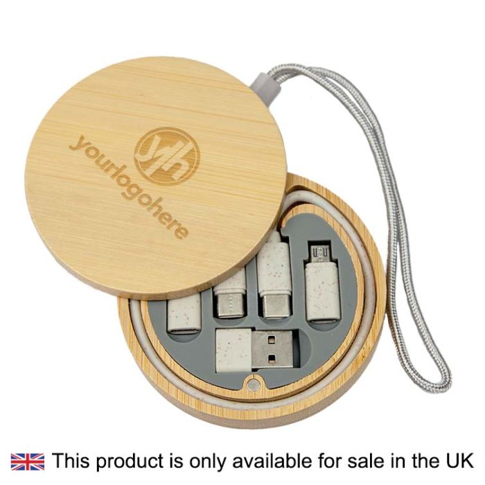 bamboo travel cable kit logo engraved