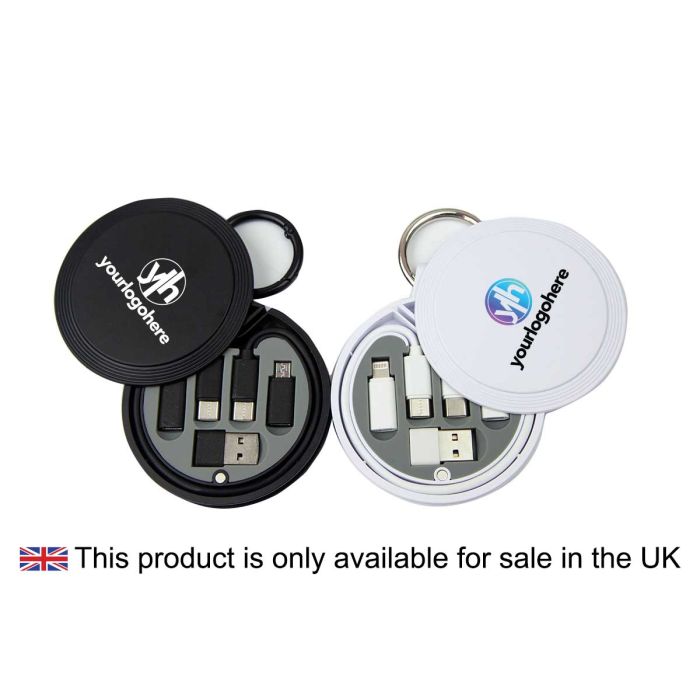 black and white travel cable kits branded 