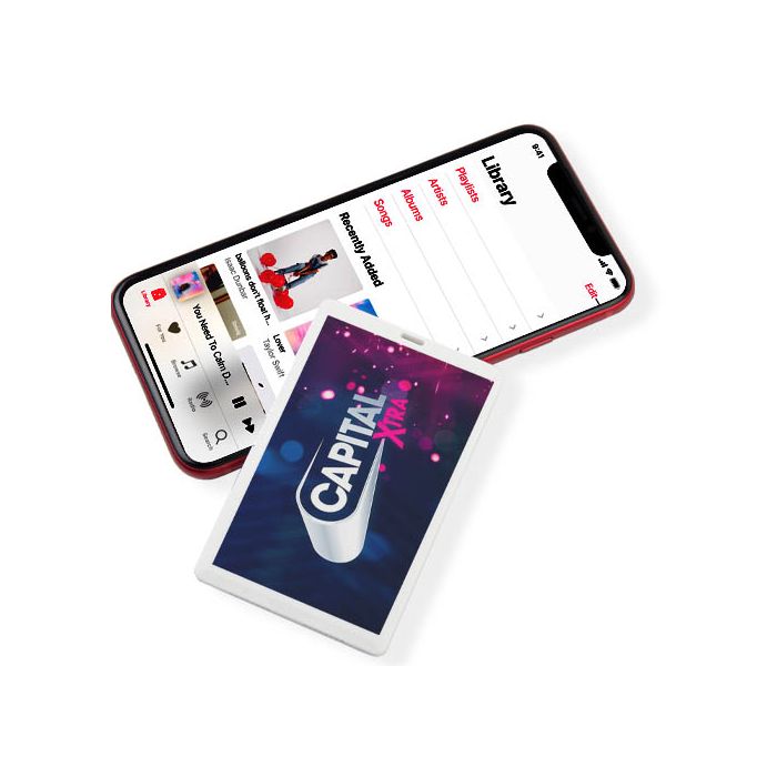Card speaker with phone branded with capital xtra