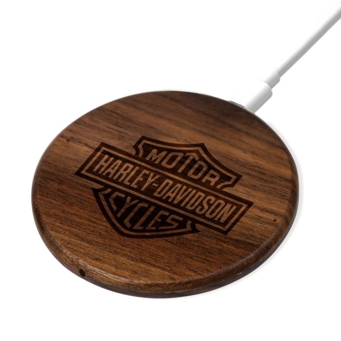 Hayley-Davidson engraved wooden wireless charger