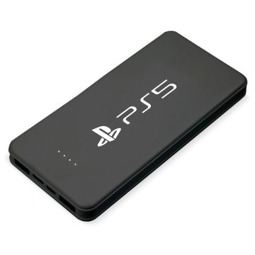 black power bank with led dots and PS5 logo