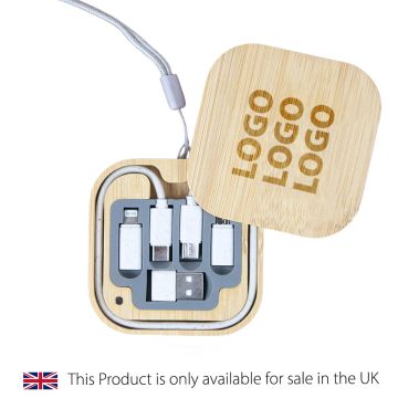 Promotional Bamboo Cable Kit with logo engraved