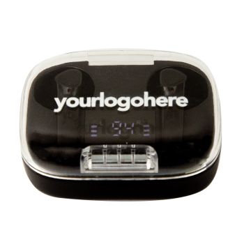 earbuds closed with logo branded 