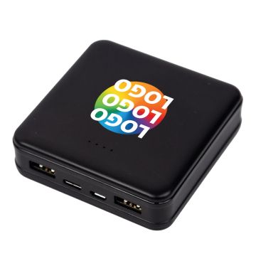 Compact 10000mAh black power bank, USB-A, USB-C and Micro-USB ports