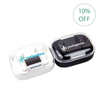 Earbuds open showing LED charging display