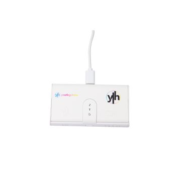 Mute button with colourful logo 
