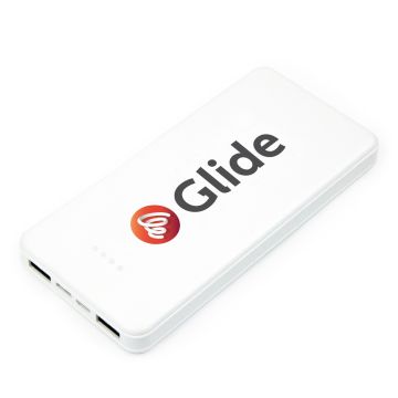 Pro 10000mAh White powerbank with Glide logo