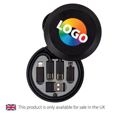 Black Travel Cable kit branding in full colour logo