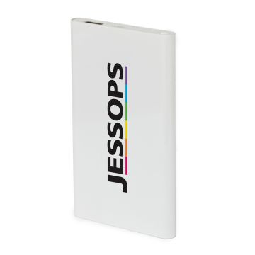 white slim 4000mAh power bank printed with jessops logo 