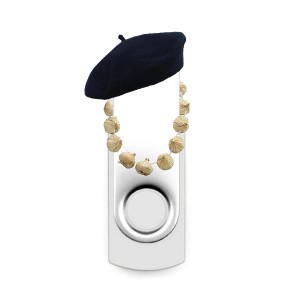 promotional USB wearing a beret and a string of onions
