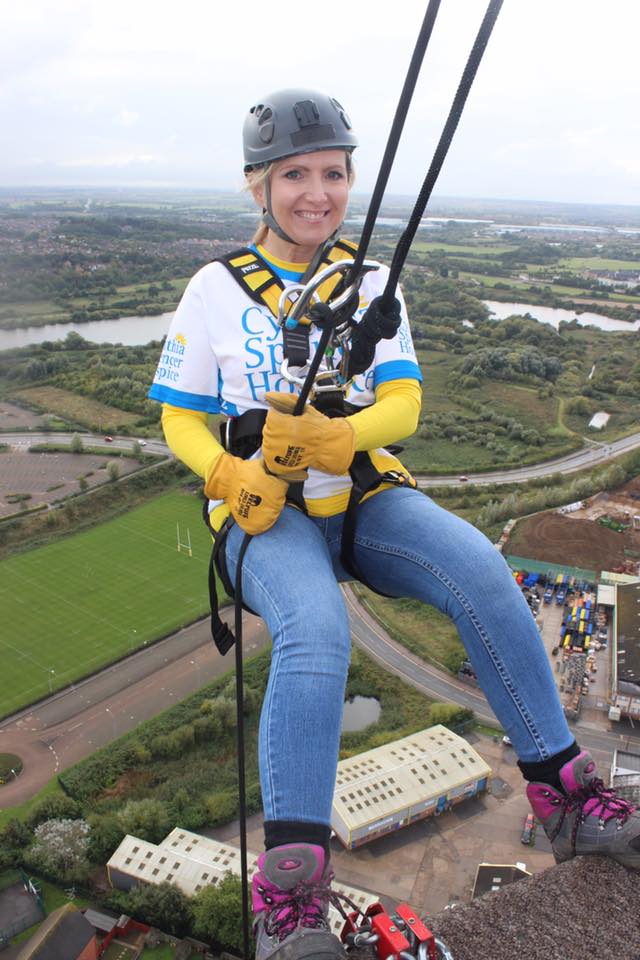 Karen from USB2U abseiling down the Northampton Lift Tower