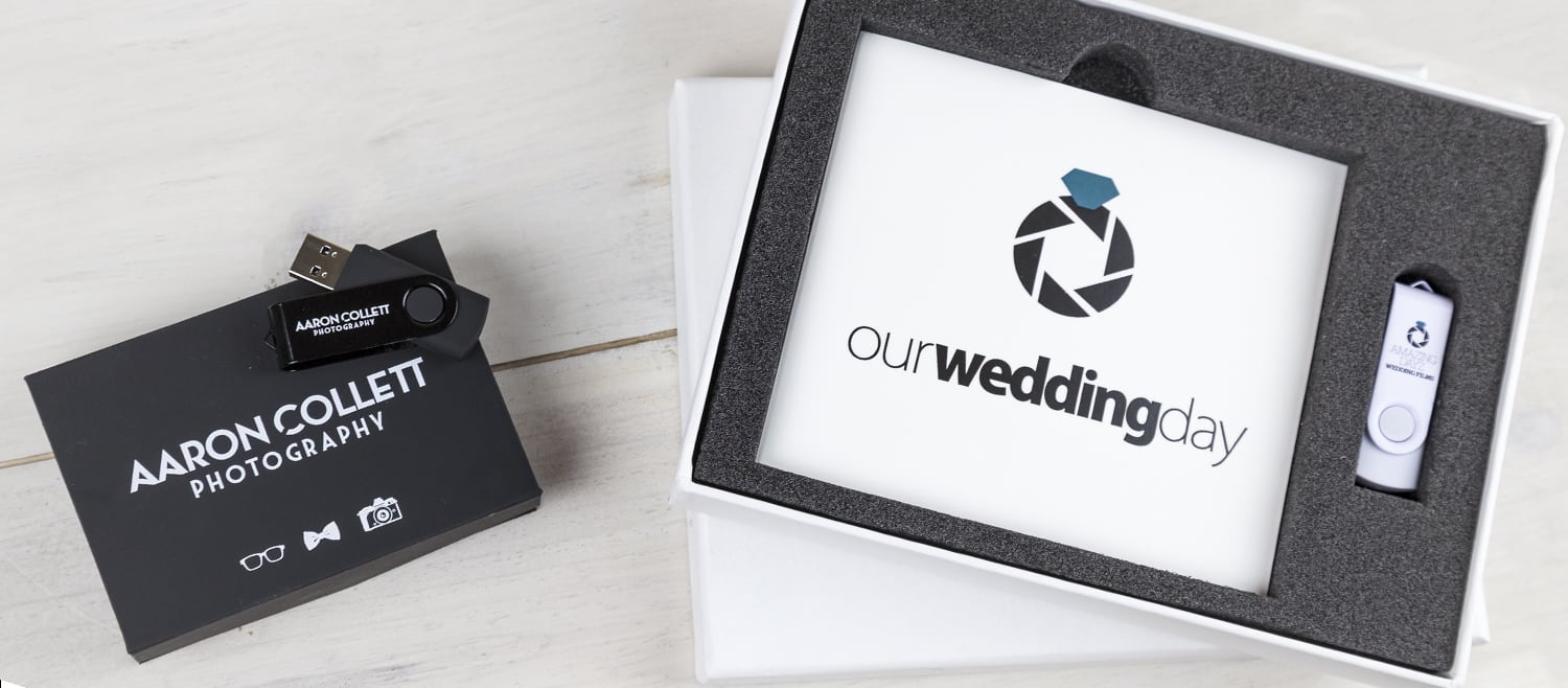 branded wedding package including black and white flip box and twister mono