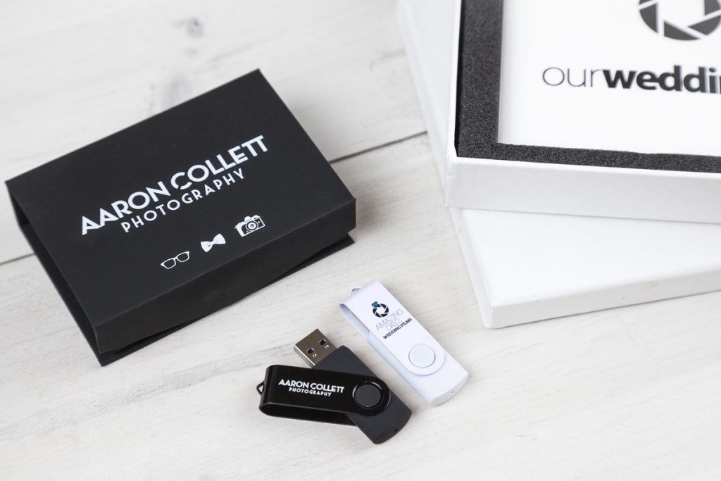 branded wedding package including black and white flip box and twister mono