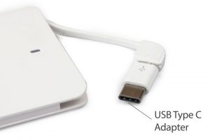Credit card power bank with USB type C adapter