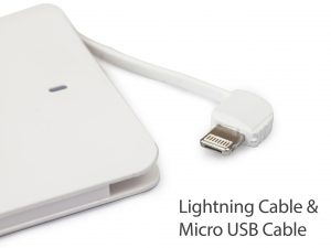 credit card power bank with lightning cable and micro USB cable