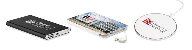 Branded Power Bank and Wireless Charger with university logo