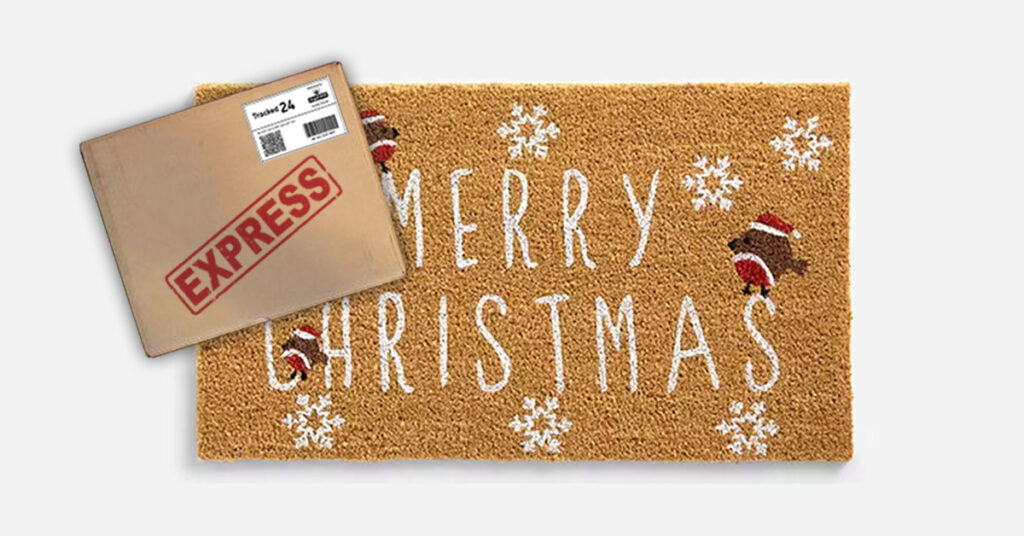 Merry Christmas doormat with express delivery partcel from USB2U