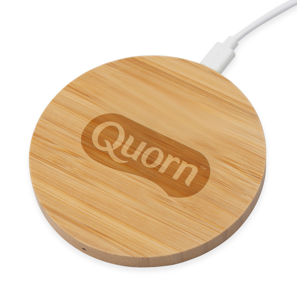 Bamboo Wireless Charger engraved with Quorn logo 