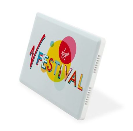 Credit Card sized speaker printed with the V festival logo