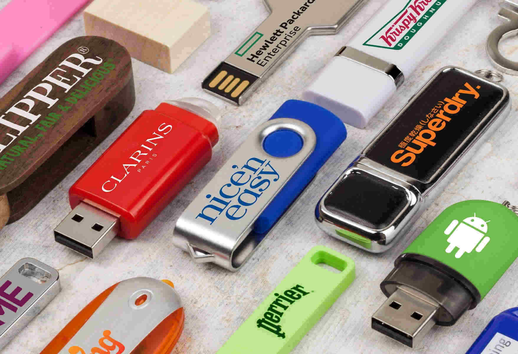 a selection of branded usb sticks from USB2U